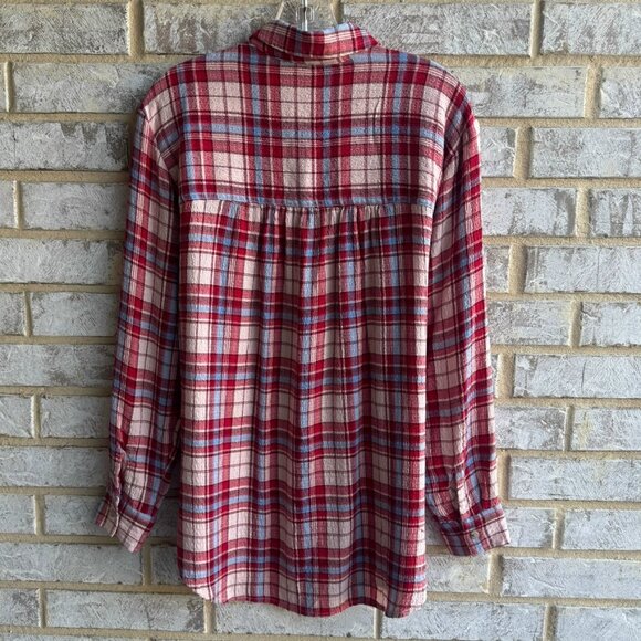 Pilcro Long Sleeve Button Up Collared Plaid Shirt Women's Size S - Picture 2 of 9